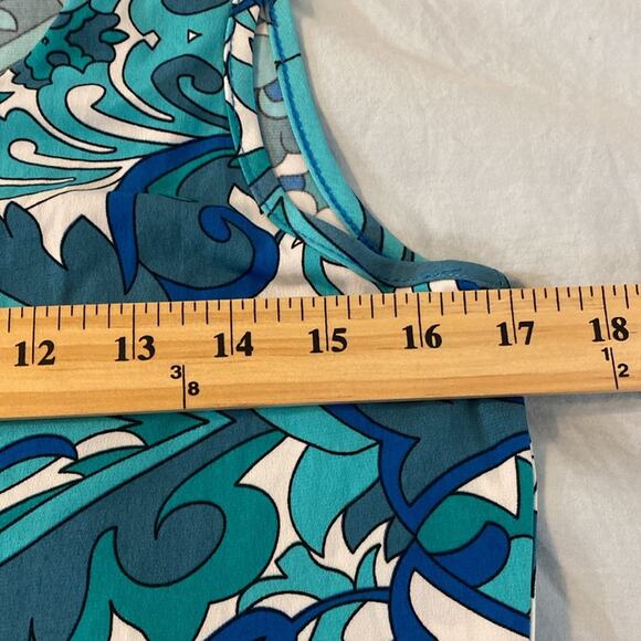 aDressing Woman Blue Aqua Scroll Swirl Keyhole Maxi Dress Size Medium - Picture 4 of 7